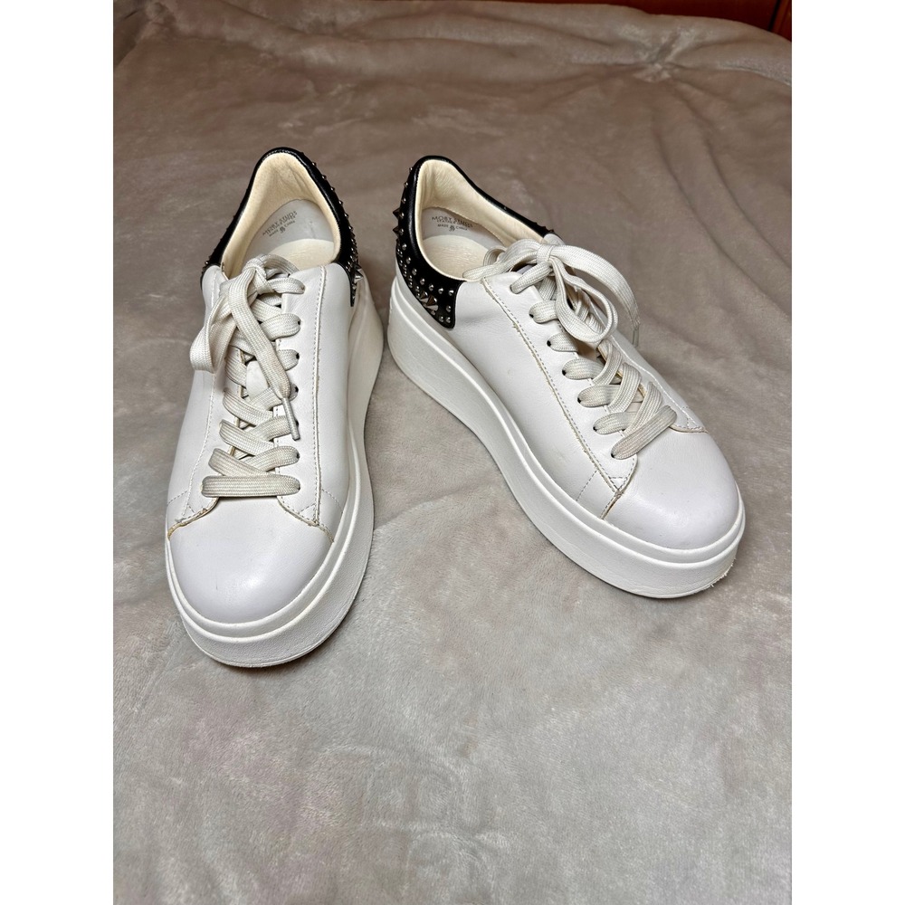 Ash Moby Studs White Leather Platform Sneakers Black Studded Heel Women 39
